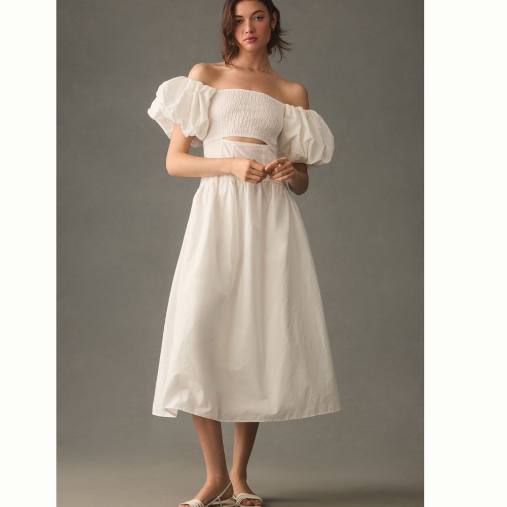 Anthropologie White Off-Shoulder Maxi Dress